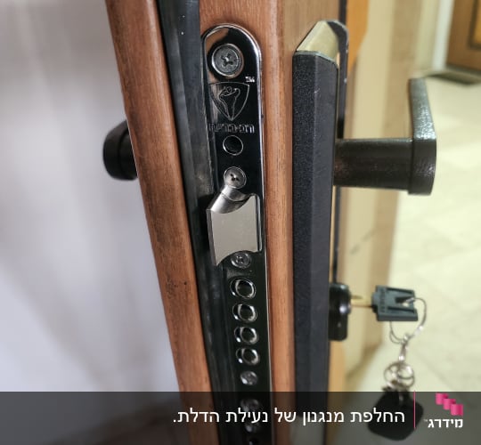 מנגנון מנעול וצילינדר עם מפתח בדלת כניסה רב בריח